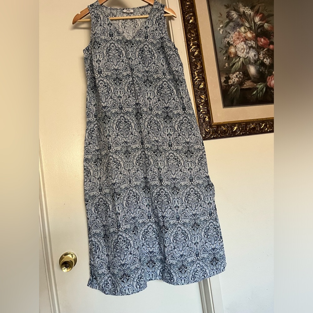 J. Jill Love Linen Blue Paisley Midi Dress Size S